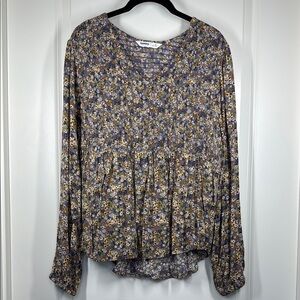 Sonoma Purple and Yellow Floral Relaxed Smocked Blouse